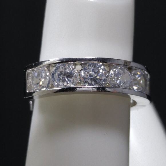 Silver 925 Hoop Post Earrings, Clear Rhinestones, 3/4 Inch - Picture 7 of 10